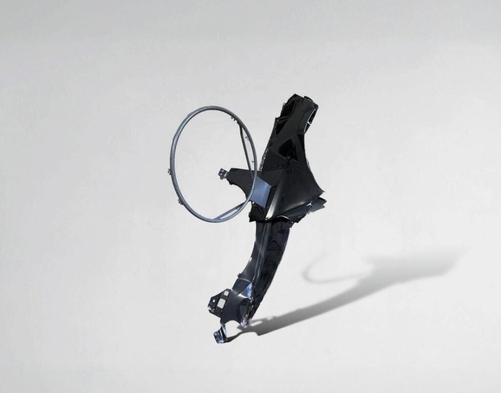 Camille Rouzaud, Playing tools II, Car fenders, basketball rim, 2024